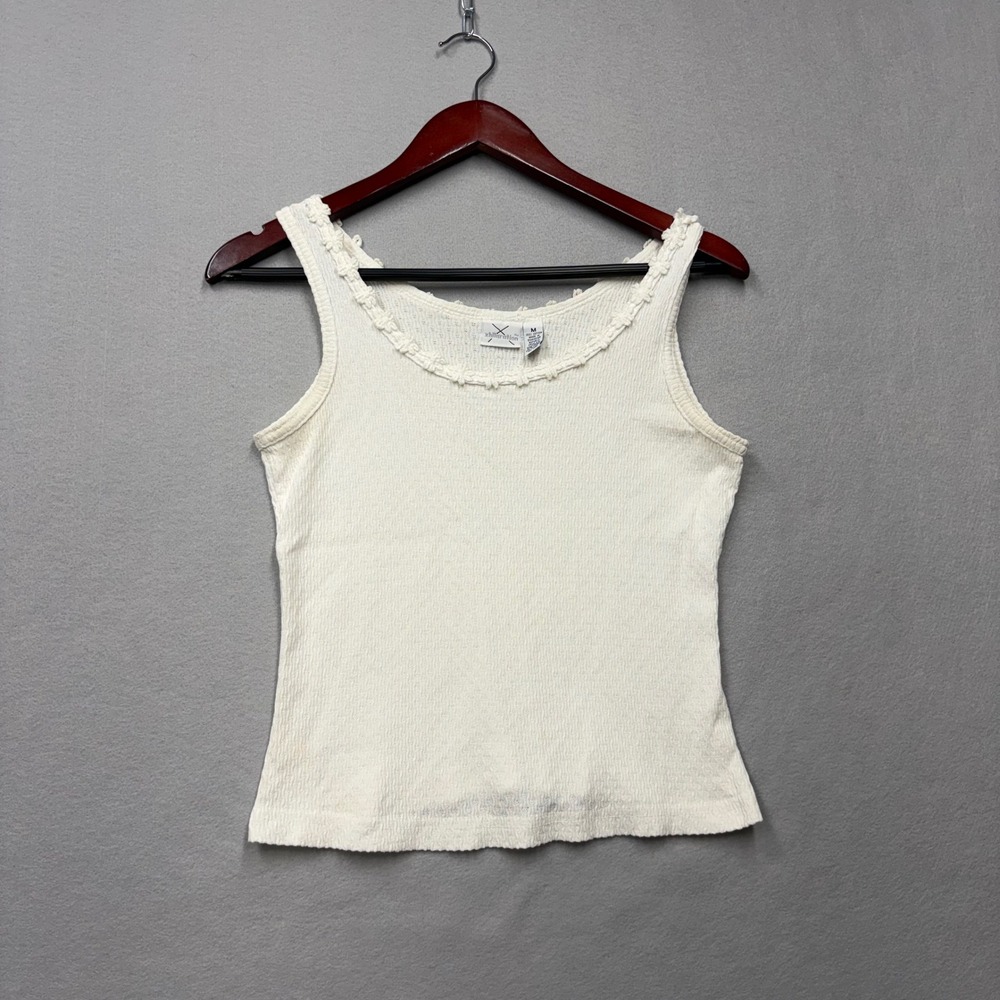 Xhilaration Tank Top Women M Cream Y2K Rare Popcorn Knit Crochet Trim Sleeveless